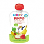Baby puree HiPP Strawberry-Banana in apple puree for 6+ month old babies doy-pack 90g Germany - image-0